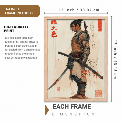 Japanese Bushido Warriors  Framed Art Set of 3 Pcs