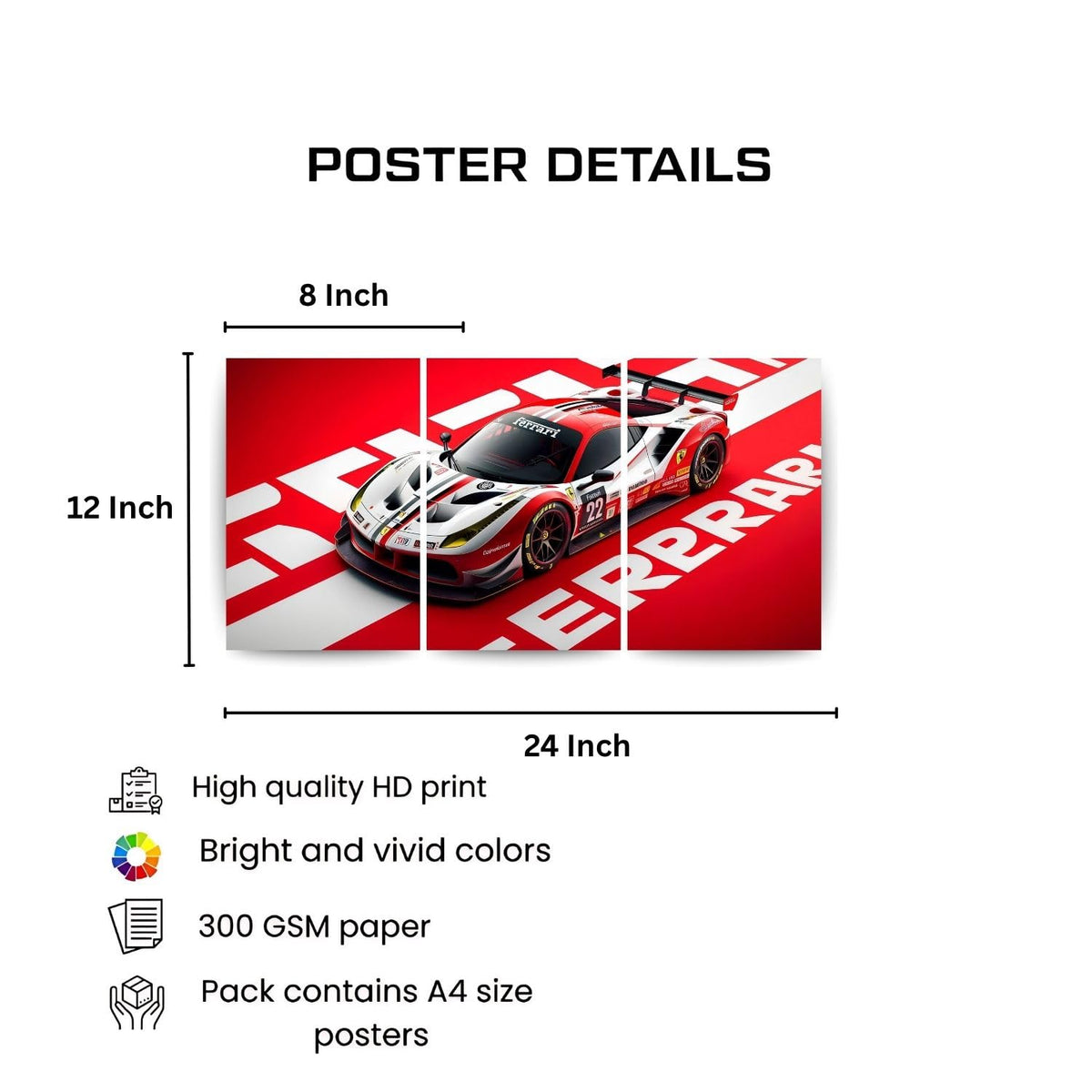 Ferrari 296 GT3 Racing | Wall Poster 3 Panel