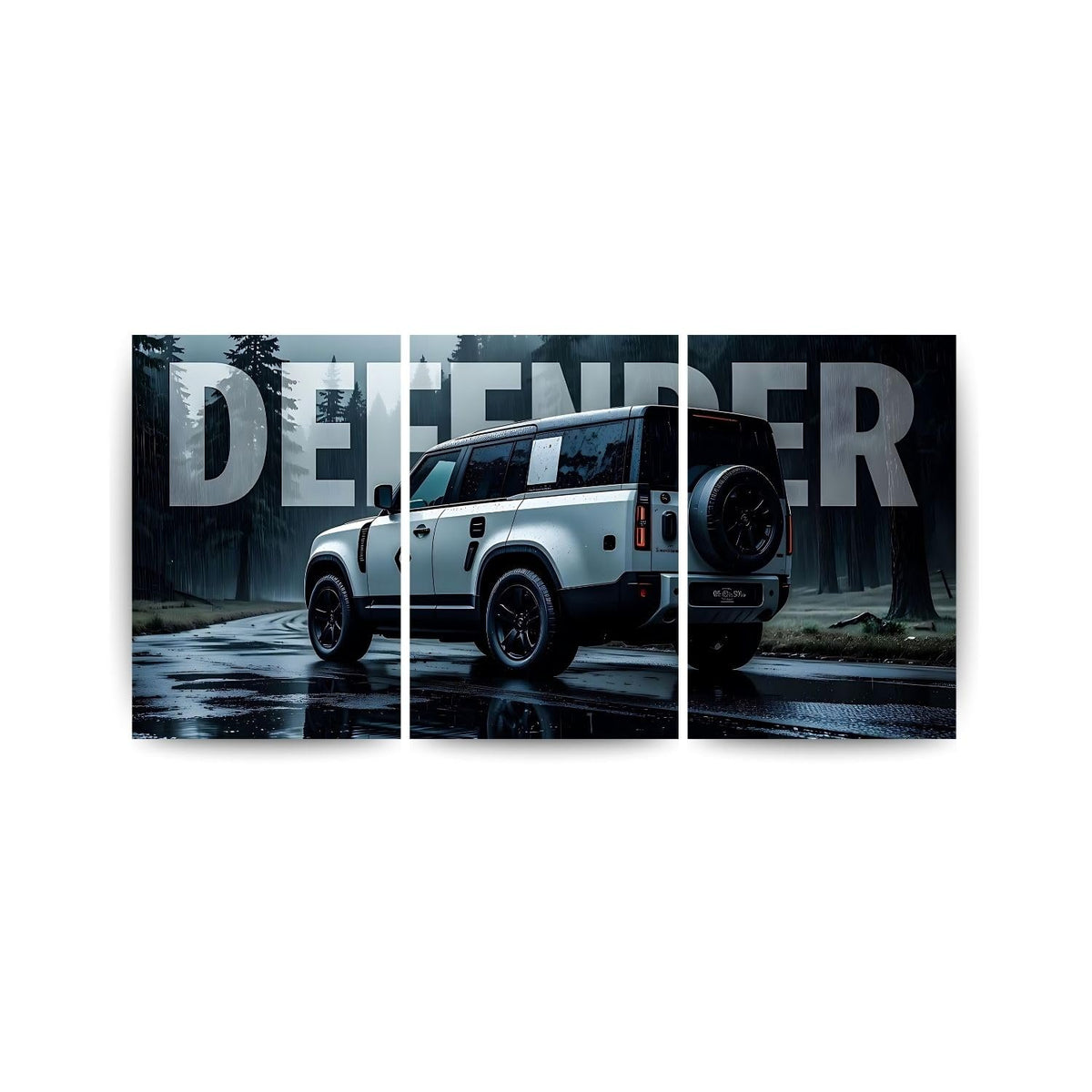 Land Rover Defender Rain Edition | Wall Poster 3 Panel