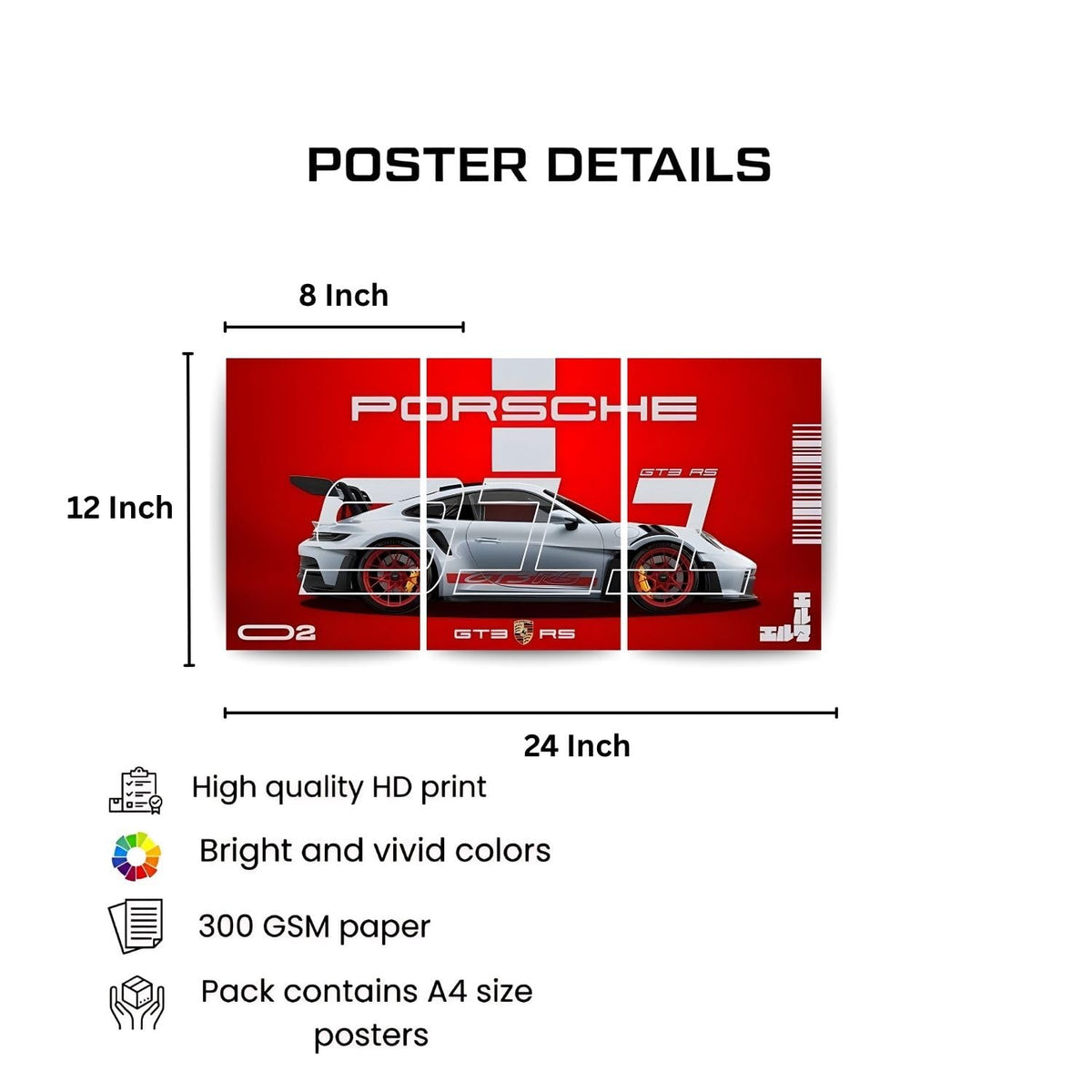 Porsche 911 GT3 RS White | Wall Poster 3 Panel