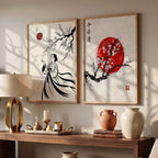 Bushido Sakura & Rising Sun – Japanese Poster Set (Set of 2)