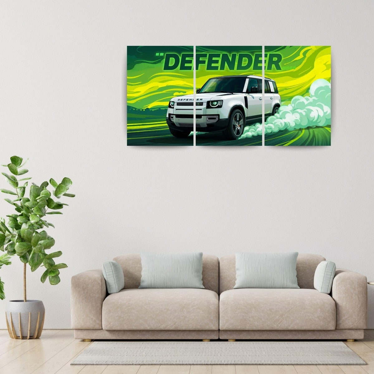 Land Rover Defender Green Drift | Wall Poster 3 Panel