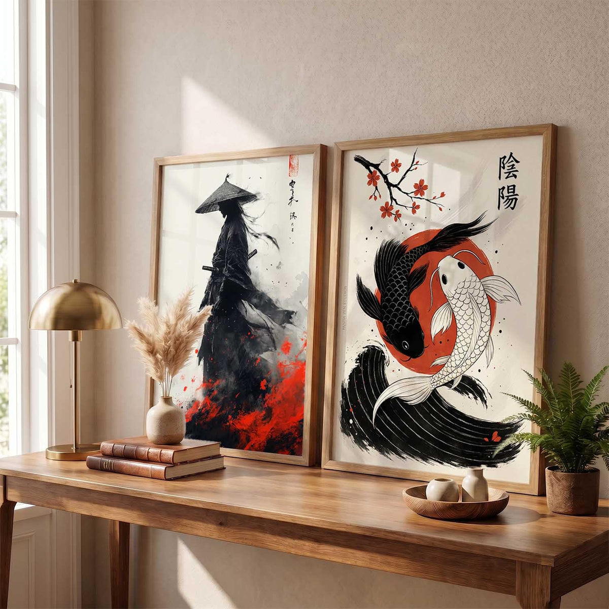Japanese Samurai Framed Poster Set of 2 Pcs