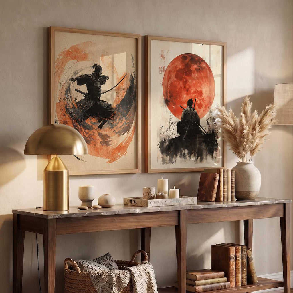 Japanese Samurai Framed Poster Set of 2 Pcs