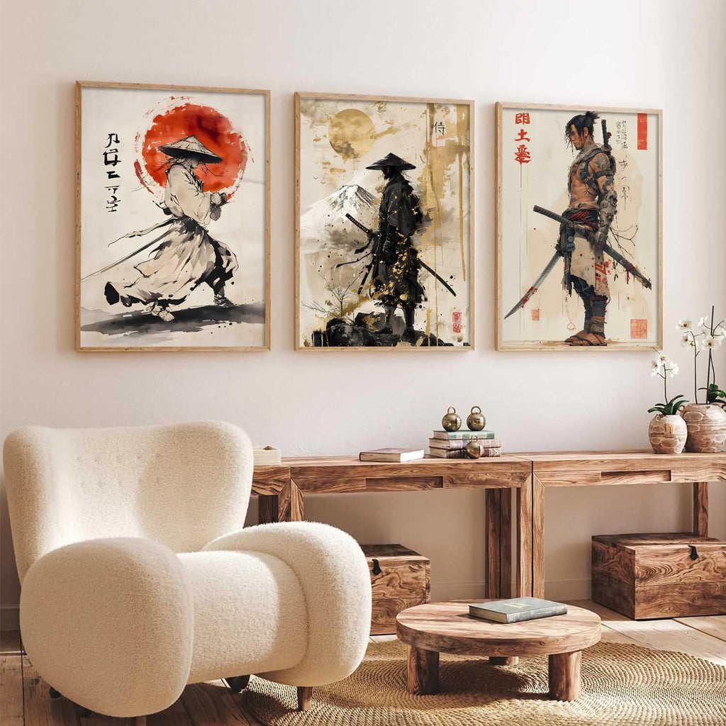 Japanese Bushido Warriors  Framed Art Set of 3 Pcs