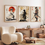 Japanese Bushido Warriors  Framed Art Set of 3 Pcs