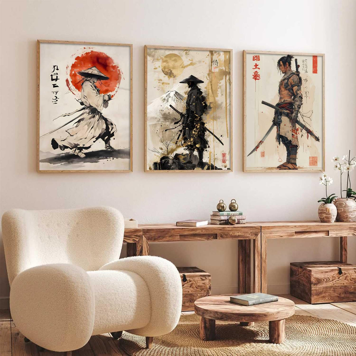 Japanese Bushido Warriors  Framed Art Set of 3 Pcs