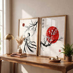 Bushido Sakura & Rising Sun – Japanese Poster Set (Set of 2)