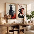 Japanese Samurai Framed Poster Set of 2 Pcs
