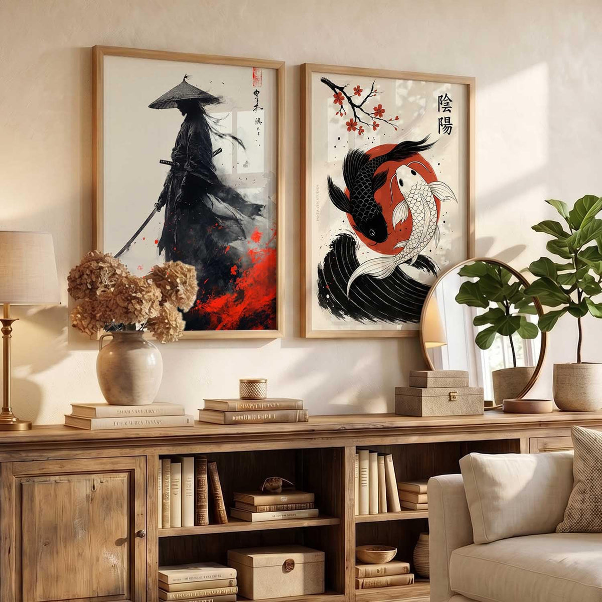 Japanese Samurai Framed Poster Set of 2 Pcs