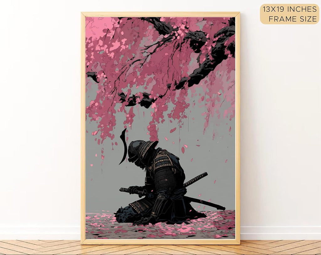 Japanese Cherry Blossom Samurai Wall Art – Set of 3 Frames