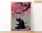 Japanese Cherry Blossom Samurai Wall Art – Set of 3 Frames