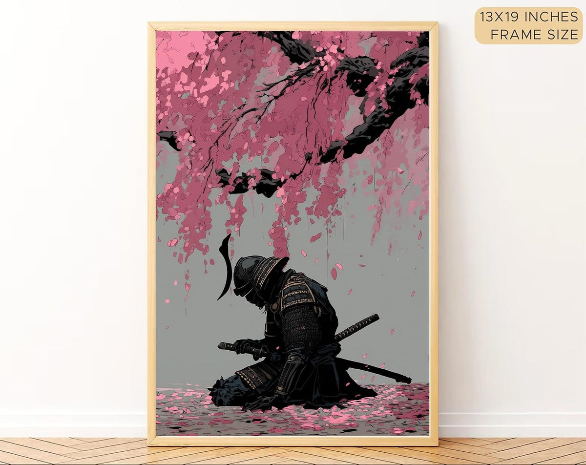 Japanese Cherry Blossom Samurai Wall Art – Set of 3 Frames