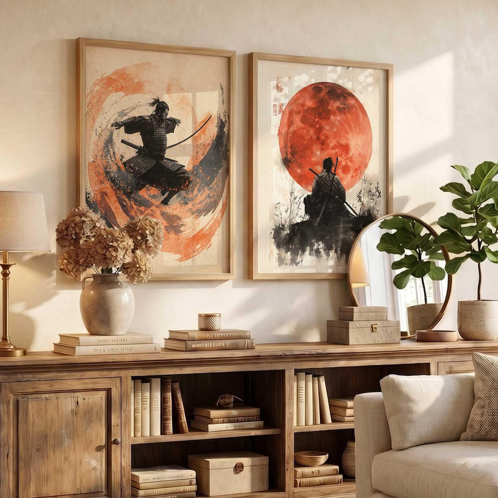 Japanese Samurai Framed Poster Set of 2 Pcs