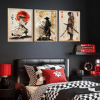 Japanese Bushido Warriors  Framed Art Set of 3 Pcs