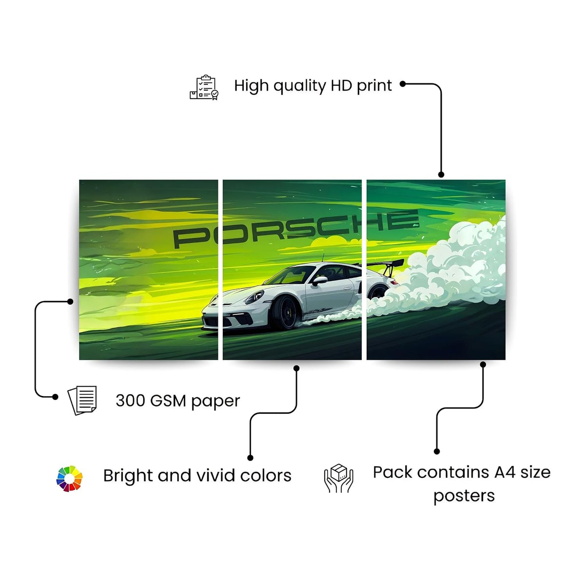 Porsche 911 GT3 RS White | Wall Poster 3 Panel