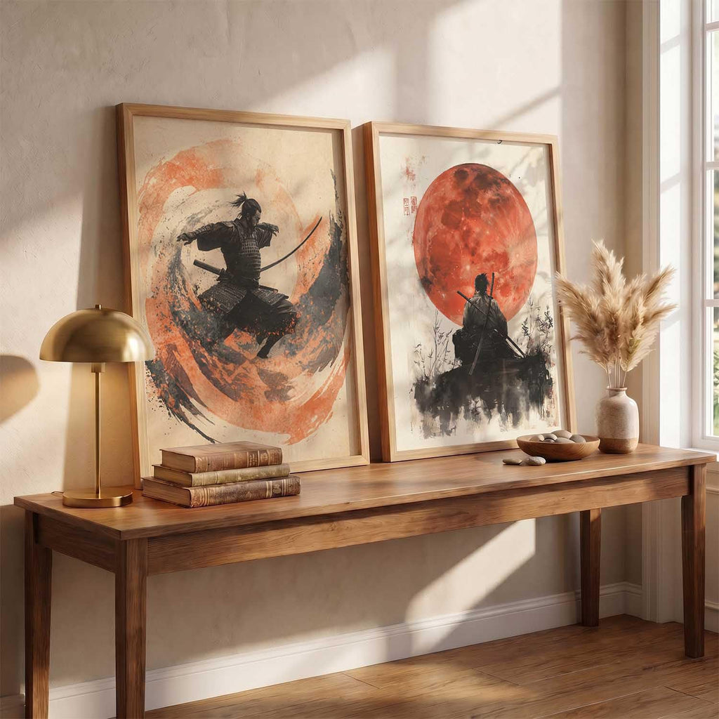 Japanese Samurai Framed Poster Set of 2 Pcs