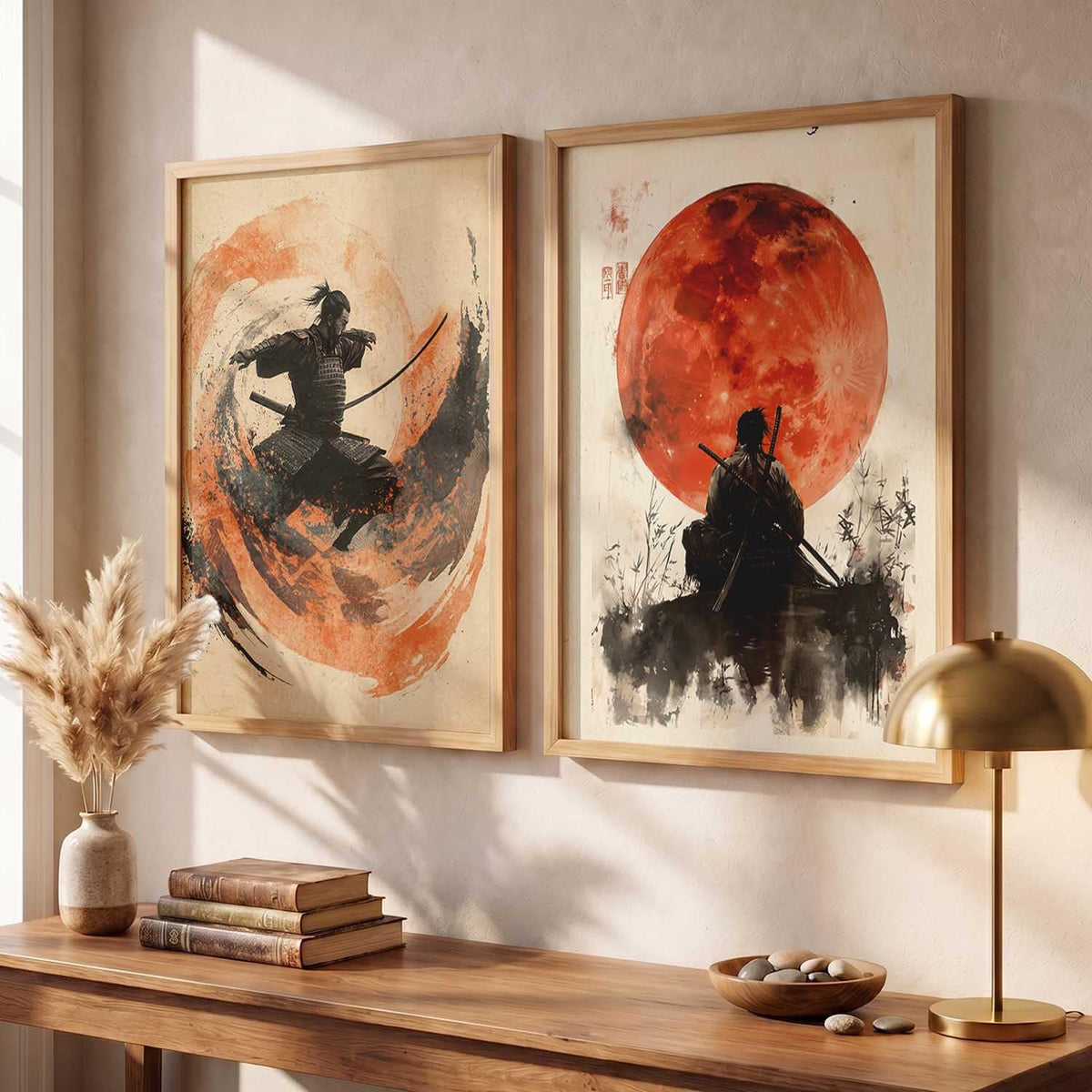 Japanese Samurai Framed Poster Set of 2 Pcs