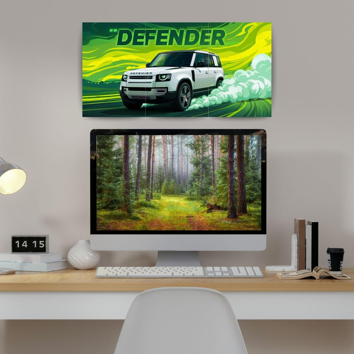 Land Rover Defender Green Drift | Wall Poster 3 Panel