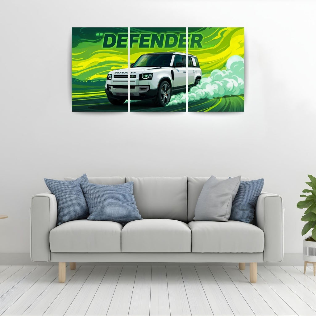 Land Rover Defender Green Drift | Wall Poster 3 Panel