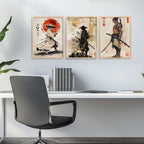 Japanese Bushido Warriors  Framed Art Set of 3 Pcs
