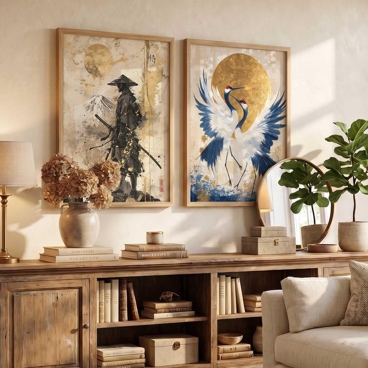 Japanese Samurai Framed Poster Set of 2 Pcs