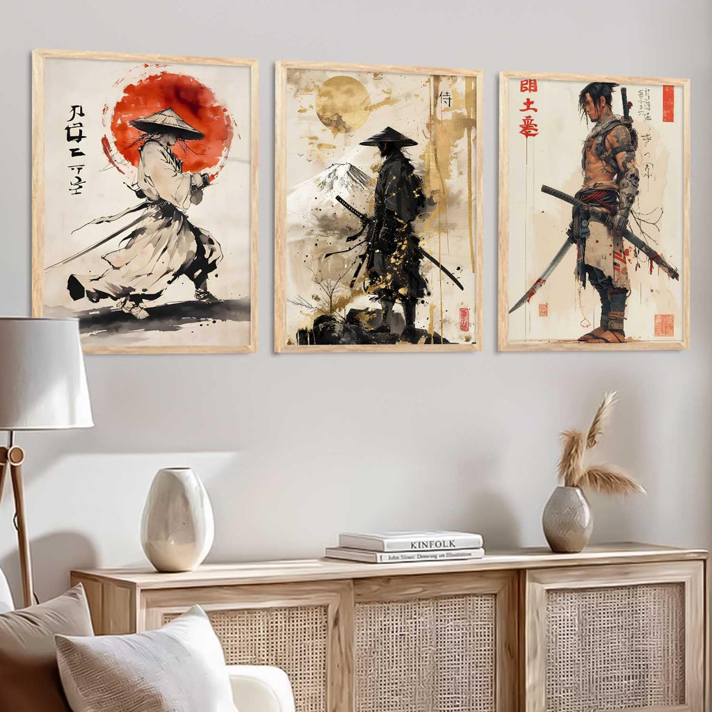 Japanese Bushido Warriors  Framed Art Set of 3 Pcs