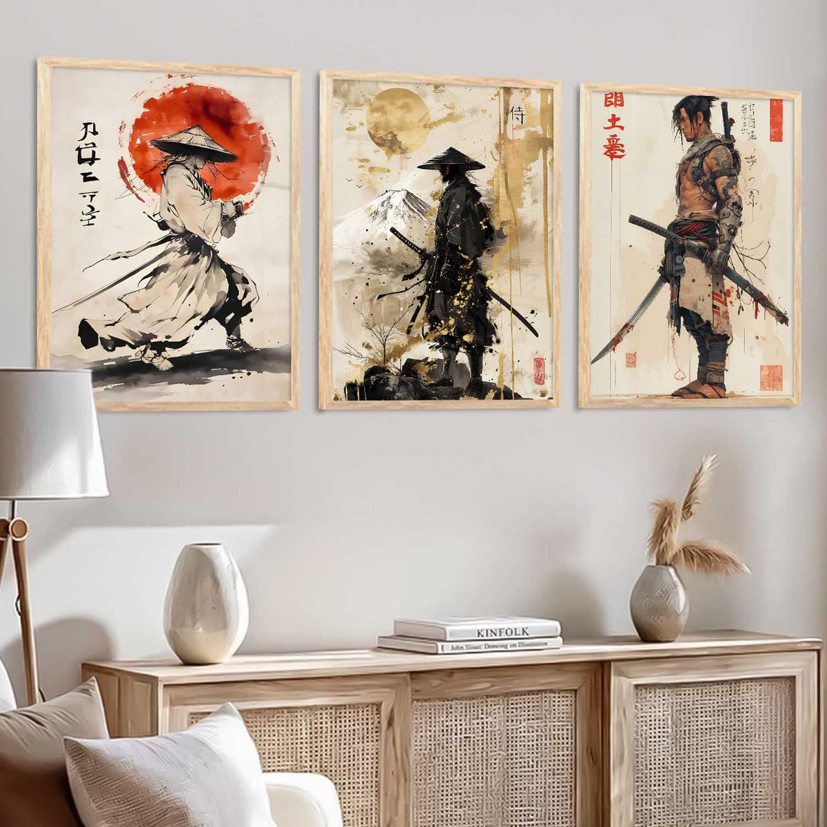 Japanese Bushido Warriors  Framed Art Set of 3 Pcs