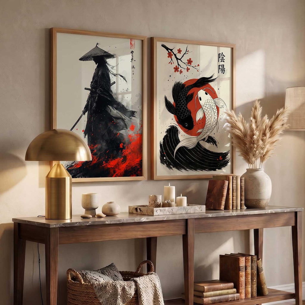 Japanese Samurai Framed Poster Set of 2 Pcs