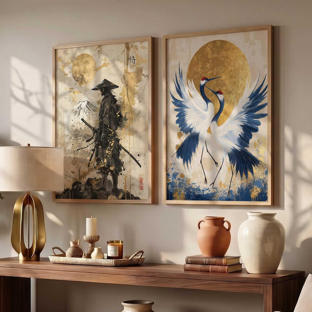 Japanese Samurai Framed Poster Set of 2 Pcs