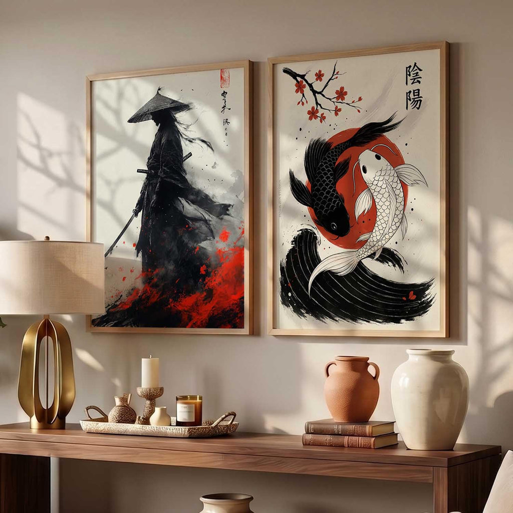 Japanese Samurai Framed Poster Set of 2 Pcs