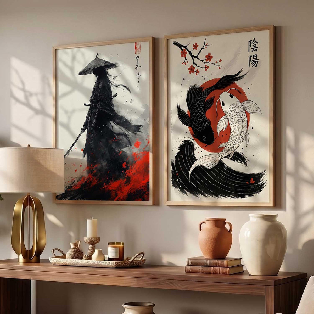 Japanese Samurai Framed Poster Set of 2 Pcs