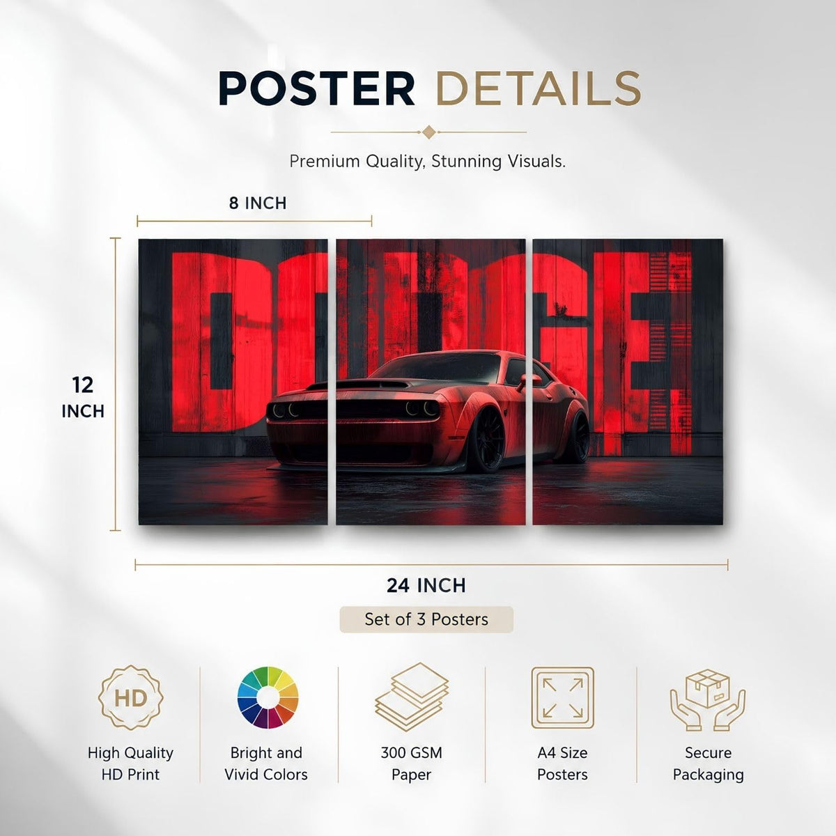 Dodge Challenger Red Edition | Wall Poster 3 Panel