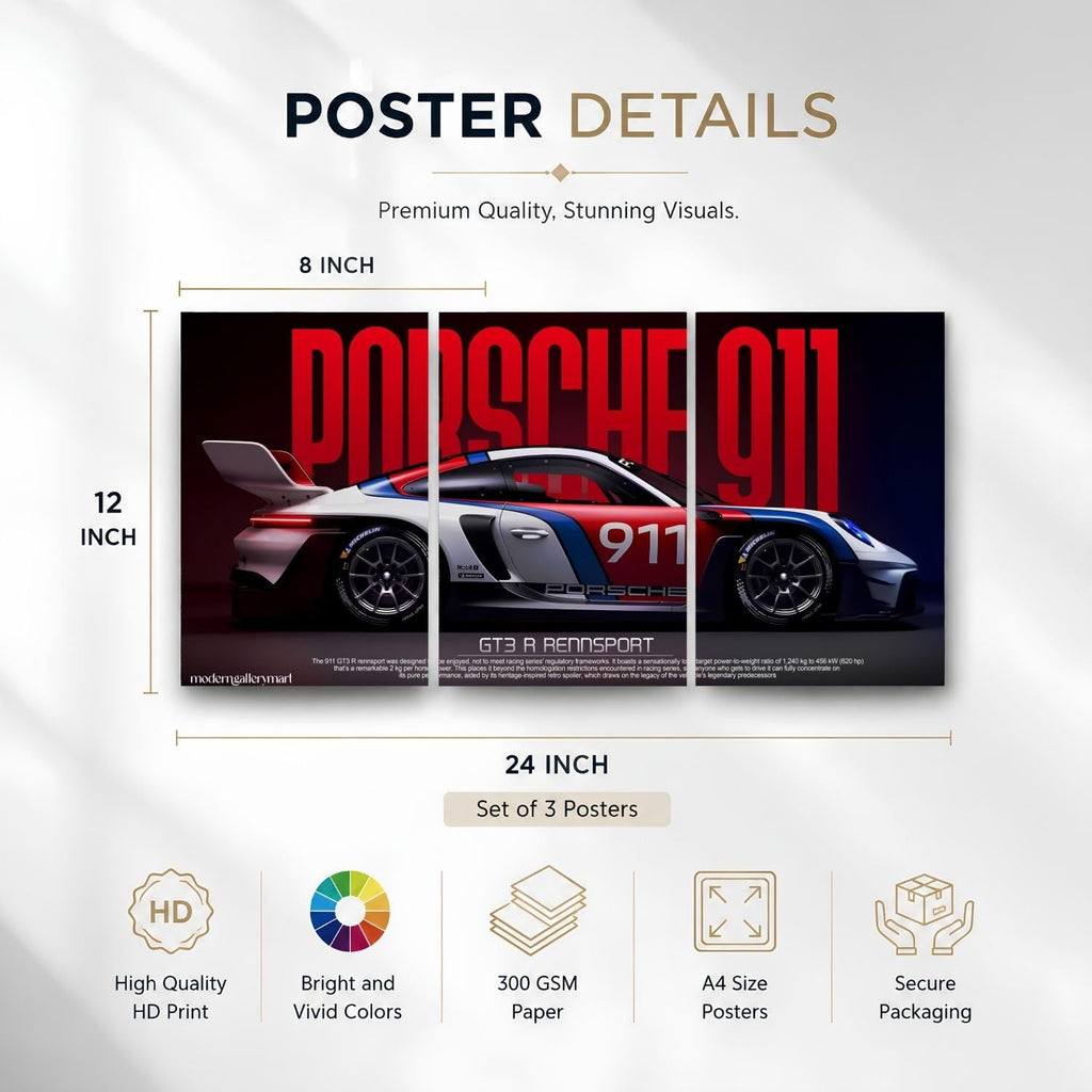 Porsche 911 GT3 R Rennsport | Wall Poster 3 Panel