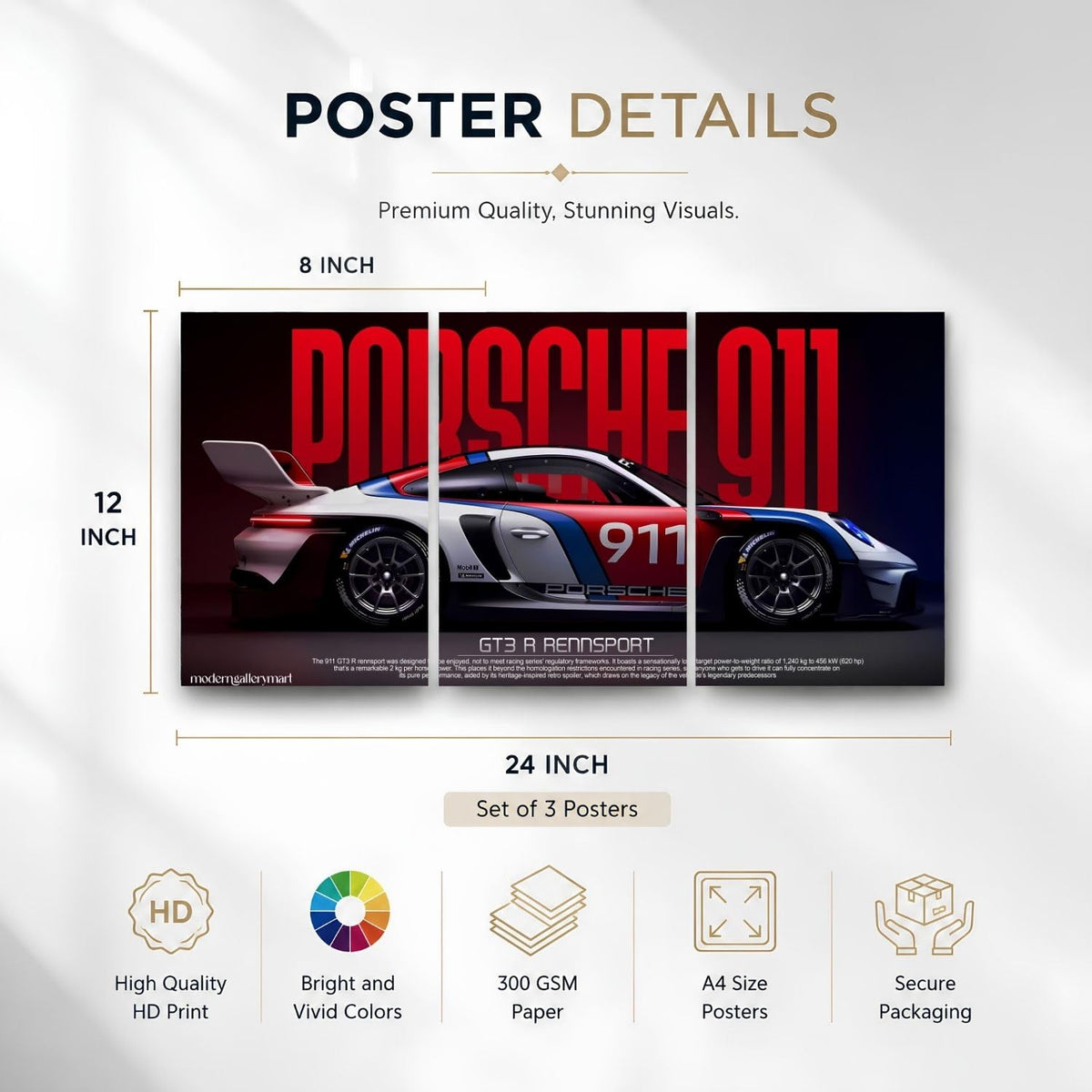Porsche 911 GT3 R Rennsport | Wall Poster 3 Panel