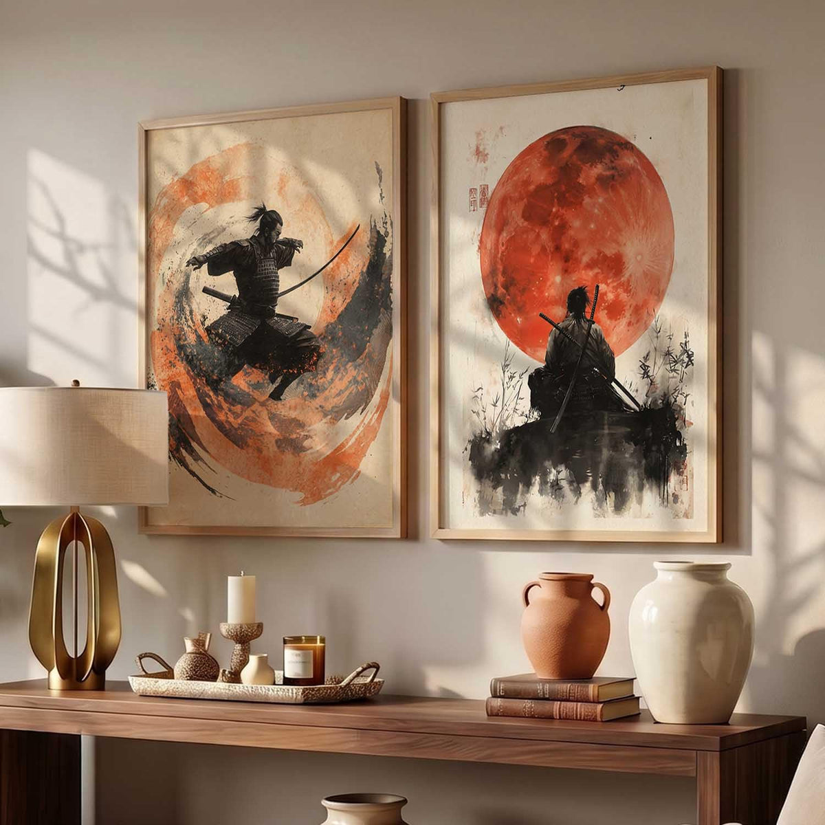Japanese Samurai Framed Poster Set of 2 Pcs