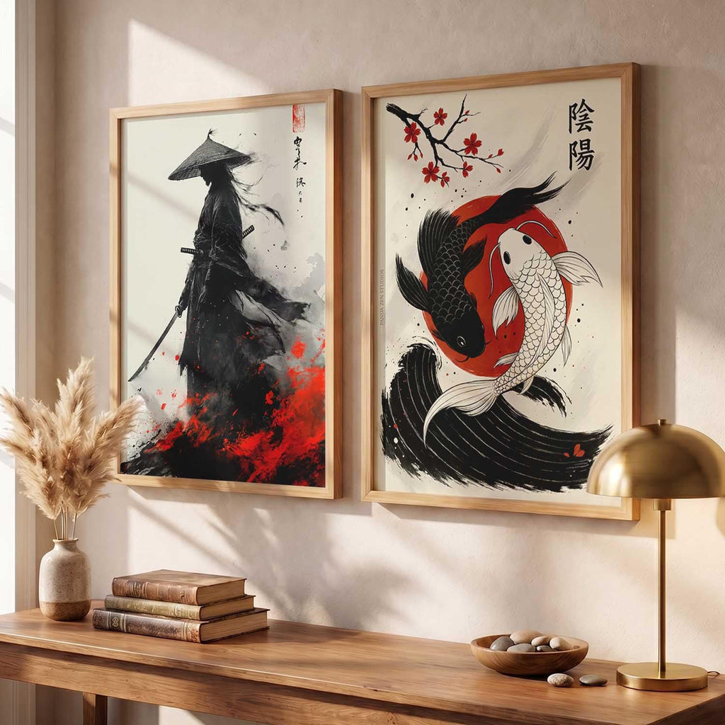 Japanese Samurai Framed Poster Set of 2 Pcs