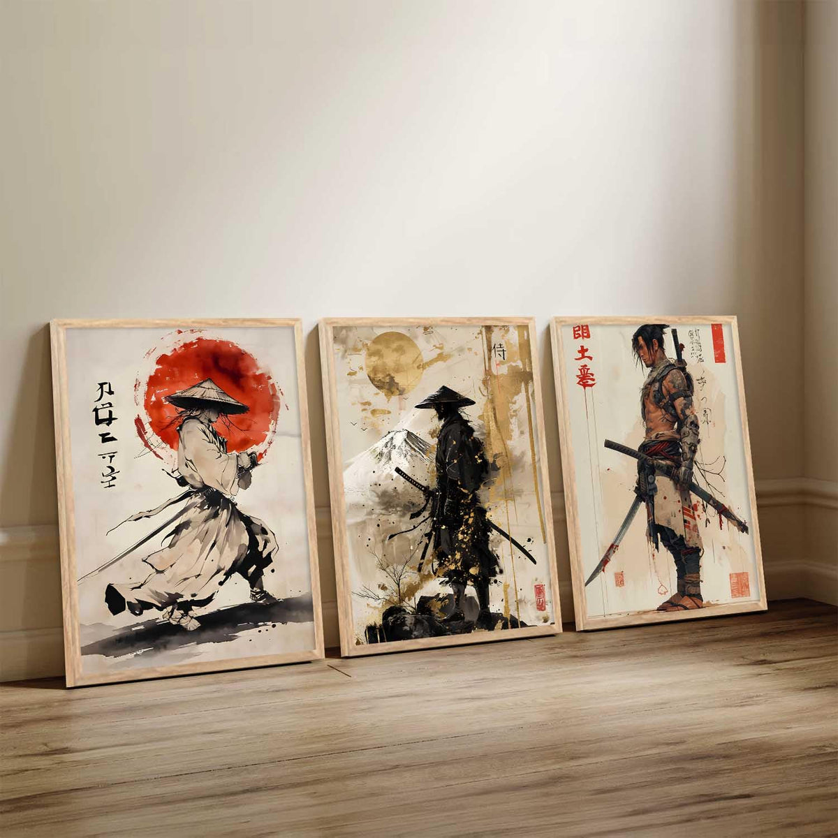 Japanese Bushido Warriors  Framed Art Set of 3 Pcs