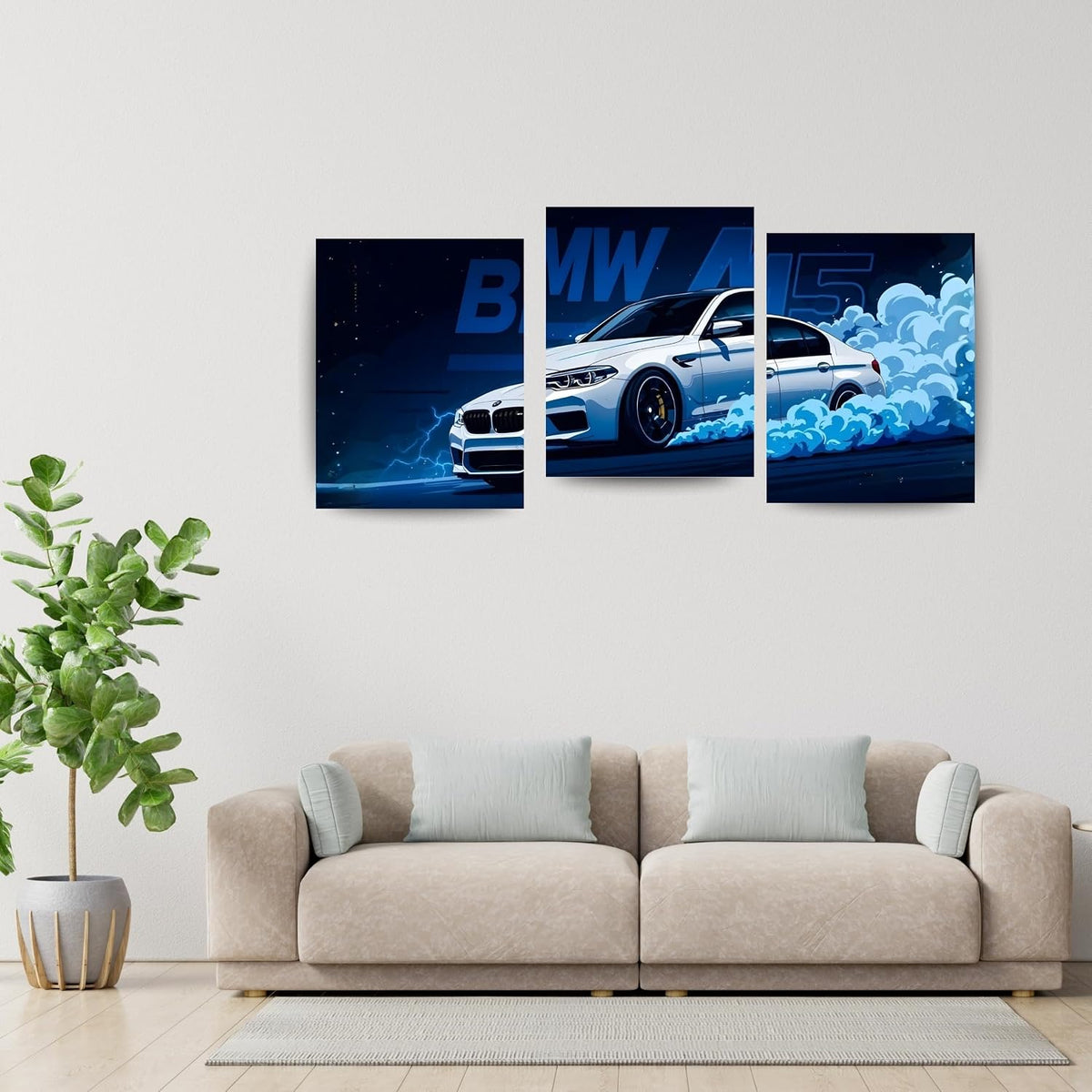 BMW M5 Drift Night | Wall Poster 3 Panel